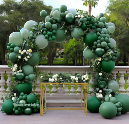 Image of Green Balloon Arch Kit, Double Stuffed Dark Emerald Green Balloon Arch Forest Sage Olive Balloons for Baby Shower Birthday Bridal Wedding Graduation Safari Woodland Wild One Party Decor