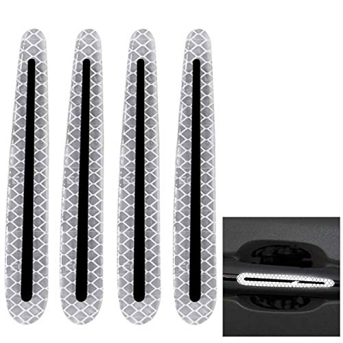 Image of ZYTC 4pcs 3D Super Reflective Stickers Carbon Fiber Strips Car Side Door Edge Bumper Anti-Scratch Protection Guards Trim Stickers Universal (Door Handle Sticker White)