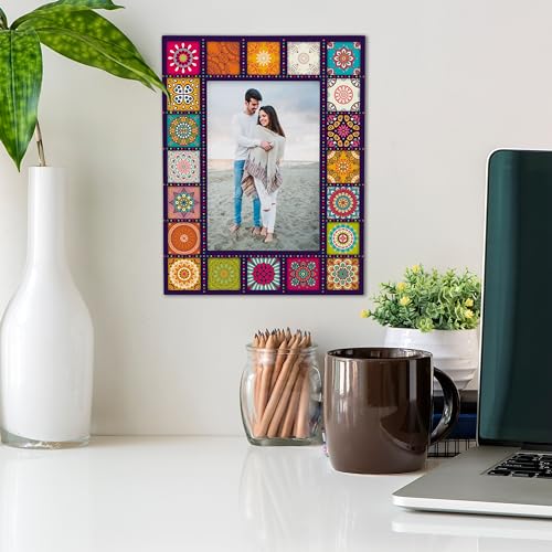 Image of Photo Frame with Gift Box | Size: 9 inch x 7 inch (Photo 4 inch x 6 inch) | Multi Mandala | Aesthetic Decorative Photo Frame for Wall Mount and Tabletop