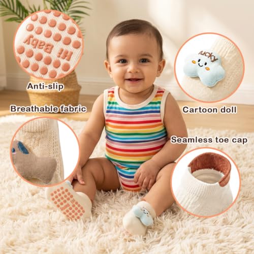 Image of SNOWIE SOFT 3 Pairs Baby Girls Stocking Polyester Cotton Mesh Stocking Knee High Breathable Summer Stockings Cartoon Baby Stockings Gift for Baby Girls 0-3 Years Old