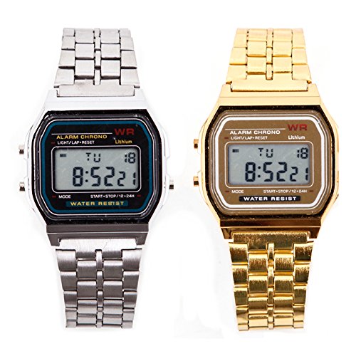 Preisvergleich Produktbild Retro Digitaluhr Unisex Gold + Silber 2 STÜCK