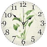 Wall Clock Floral Plant Calla Lily Silent Non-Ticking Wooden Wall Clock Battery Operated 10inch Retr