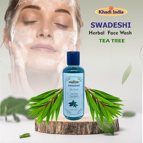 Image of Khadi Natural 100% Herbal Tea Tree Face Wash - Anti-Acne & Oil Control Cleanser for Clear, Fresh Skin, Fights Bacteria & Breakouts, Sulfate & Paraben Free - 420ml