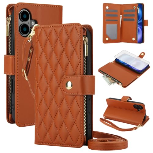 Coque iPhone 16 6,1 pouces Asuwish avec protège-écran verre trempé et étui portefeuille zippé
