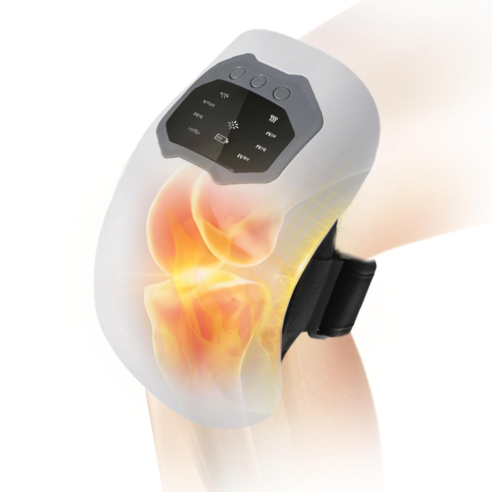 Masajeador inalámbrico de rodilla con masaje térmico y vibración, 3 modos de vibración, rodillera calentada con control de pantalla táctil para aliviar el dolor articular