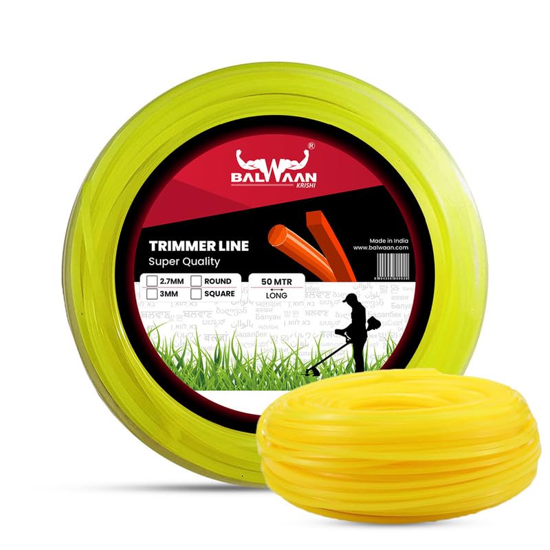 Image of Balwaan Krishi Trimmer Line /Nylon Rope Bundle for Brush Cutter (50m, 3mm Round) / Grass Cutter /Weeder /Trimmer /Tap n Go|NRR-350 (Yellow)