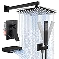 KES Shower System with Tub Spout, Matte Black Shower Faucet Set Complete 10 Inch Rain Shower Head with Handheld Spray and Waterfall Bathtub, cUPC Pressure Balance Shower Valve Trim Kit, XB6305F18-BK