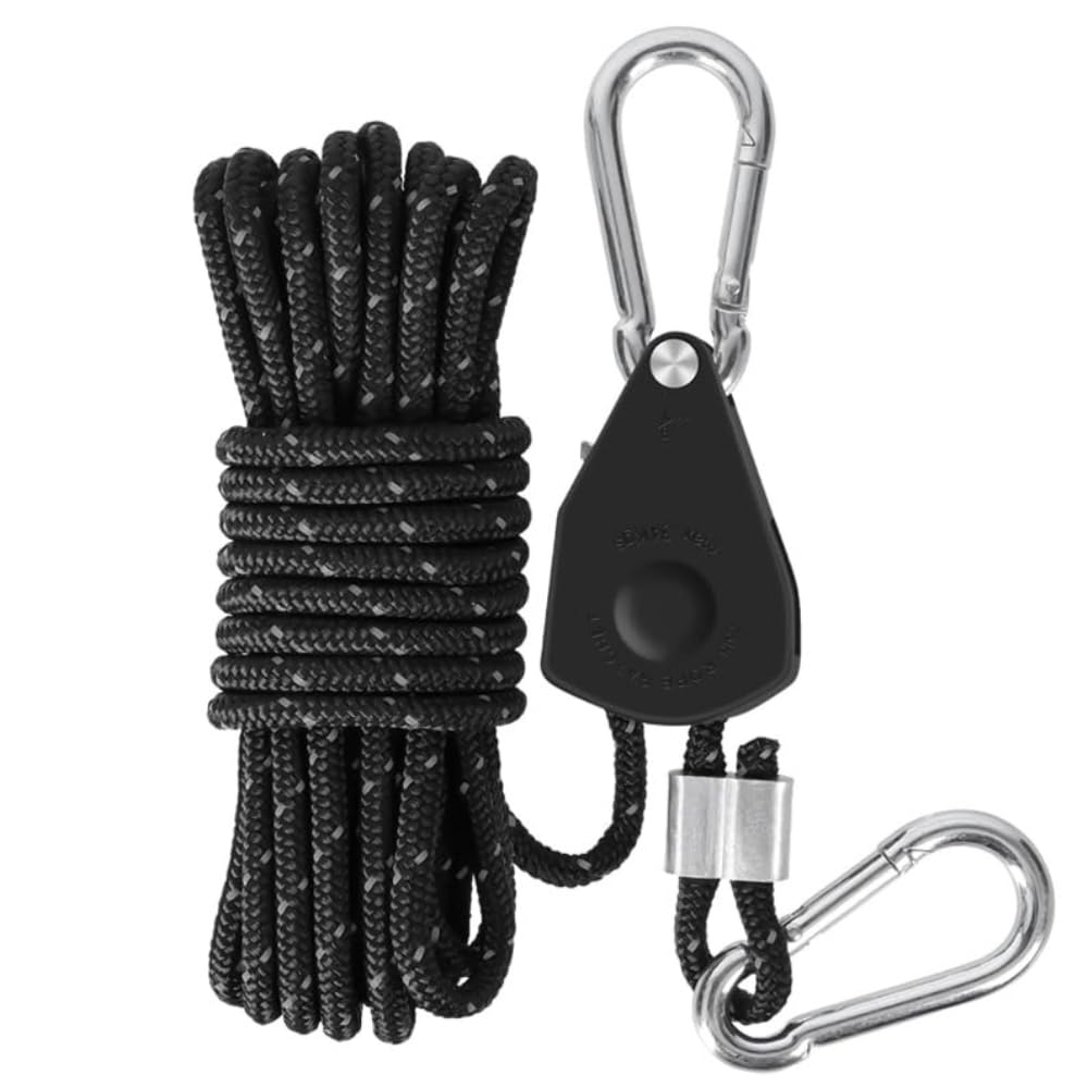 Lanqeaor Blue Tarp And Sunshade Tensioner With Rope Carabiners, 1 Pc Black Adjustable Guide For Awning, And Quick Tightening Outdoor Cord For Camping Hiking Shelter Setup