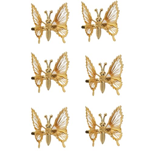 AWOCAN 6PCS Butterfly Hair Clips Women Hairpins 3D Moving Wings Elegant Side Hairpins Bride Wedding Hair Accessories for Women (GOLD-B)