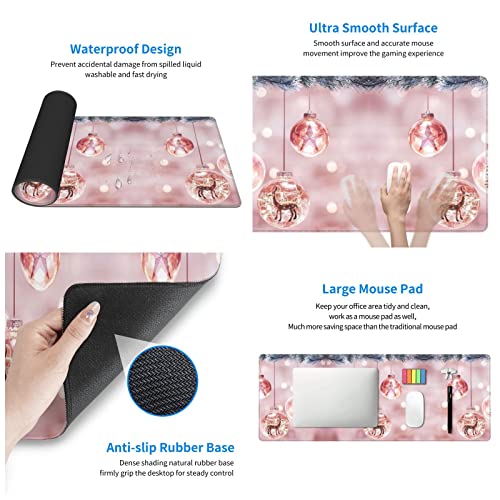 Tapis de souris imperméable grand format et lavable pour bureau rose