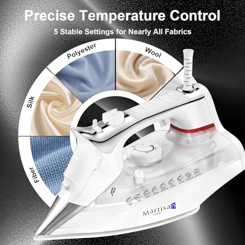 Image of Martisan Steam Iron for clothes, 1800W, Nano Ceramic Soleplate, Dynamic Steam Burst, Precise Thermostat for All Fabrics, Auto-off, Fast Heating, Self-Clean, 4-in-1 Iron, Anti-Drip, Anti-Calc
