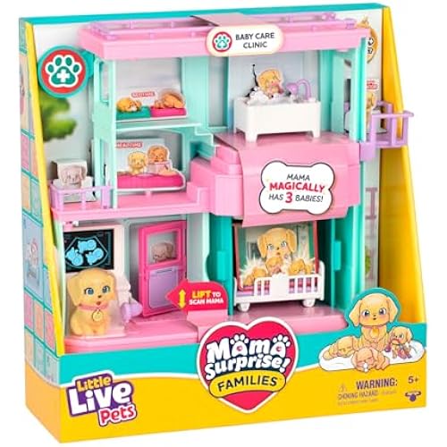 Little Live Pets Mama Surprise Families Pet Vet Playset, Baby Care Clinic Animal Hospital Play Set, 3 Puppies, Accessories, Vet Toys for Kids 5+