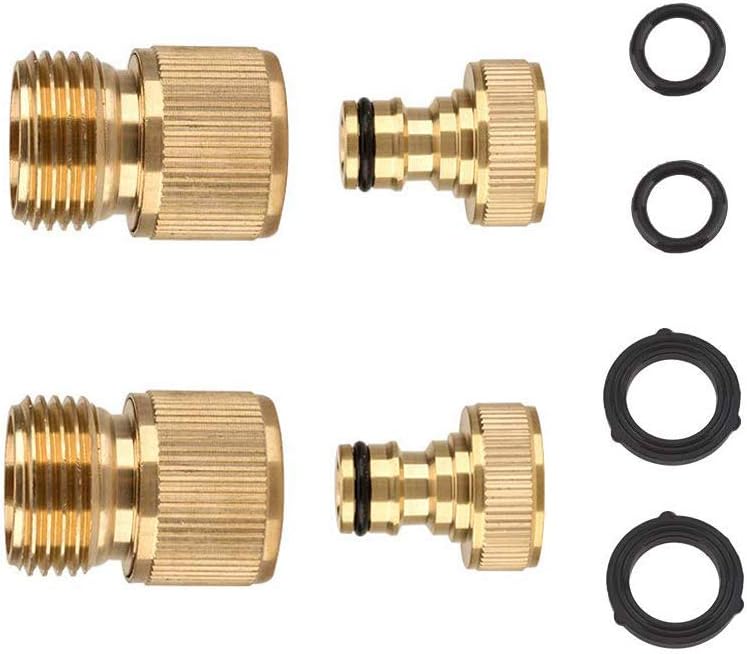 Piroir Garden Hose Quick Connect Garden Hose Solid Brass Fitting 3/4 Inch GHT 2 Set of Male and Female Water Hose Connectors Quick Hose End Connector