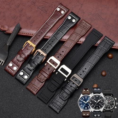 Amazon.com: XIRIXX 22mm Real Leather Nylon Rivets Watchband，For