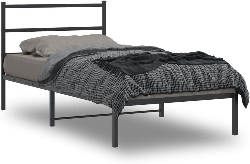 vidaXL Bed Frame Black Steel Twin Bed Frame Rectangular Modern
