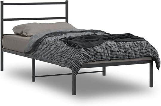 Twin Bed Frame Black Steel Metal Platform Bed Frame for Single Sleeper 39.4x81.5x35.4 in Modern Rectangular Headboard Bedroom Guest Room