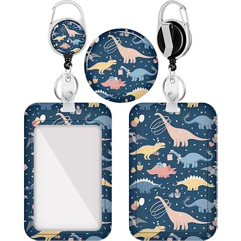 Cute Dinosaur Print Badge Holder with Retractable Reel Heavy Duty with Carabiner Clip for Nurse Teacher Office Ideal for Dino Enthusiasts Gifts Cover