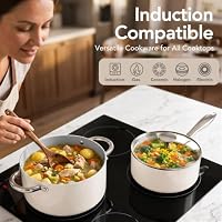 MICHELANGELO Pots and Pans Set Non Stick 8 Piece Ceramic Cookware Set Cream — image 7