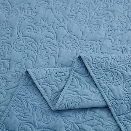 Sunstyle Home Full/Queen Size Quilt - Lightweight Summer Fog Blue Quilt Set Full/Queen - Down-Alternative Quilt - Soft Bedspread Coverlet Bedding Set For All Season 3 Pieces(1 Quilt, 2 Pillow Shams) #TOP4