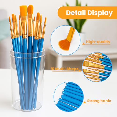 Paint Brushes, 20 PCS Nylon Hair Paint Brushes Set for Acrylic Oil Watercolor Gouache Painting Face for Children and Adults (Blue) - Image 3