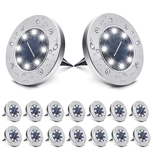 16 Pack Solar Ground Lights,8 Led Waterproof In-Ground Lights Solar Garden Lights Patio Disk Lights Solar Outdoor Landscape Lighting For Lawn, Patio, Pathway, Yard, Deck, Driveway,Walkway (White) #TOP4