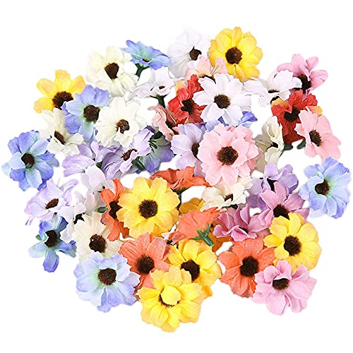 Zasvec Fleurs Artificielles 100 Pièces Paquerettes Artificielles 4cm Fleur Artificielle Deco Maison Fausse Fleur Decoration Marguerite Artificielle Multicolore pour Mariage Fête Artisanat DIY