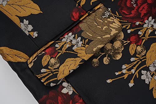 UNINUKOO Mens Floral Tuxedo Suit Jacket Casual Dress Party Flower Pattern Blazer for Men US Size 44 Black Gold4