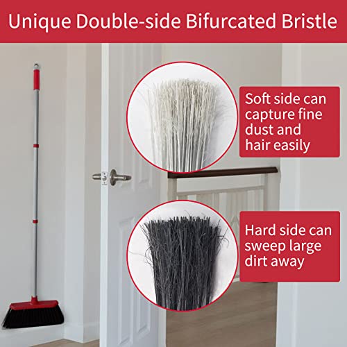 Heavy-Duty Broom Upgraded Double-Side Bristles Wide Angle Outdoor Brooms, 50.78” Adjustable Long Handle, Great For Garden Patio Kitchen Toilet Hair Sweeper #TOP2