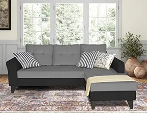 Adorn India Maddox Tufted L Shape 4 Seater Sofa Set RHS (Grey & Black)