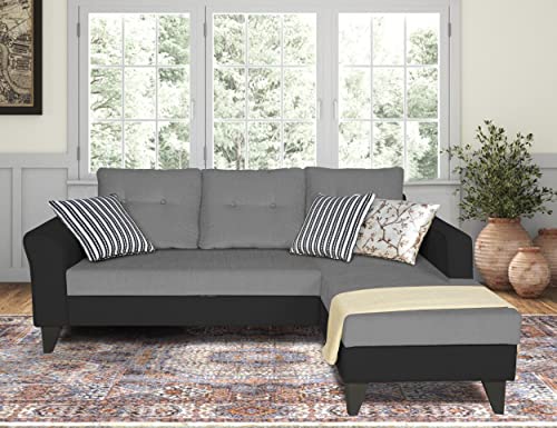 Image of Adorn India Maddox Tufted L Shape 4 Seater Sofa Set RHS (Grey & Black) (3 Year Warranty)