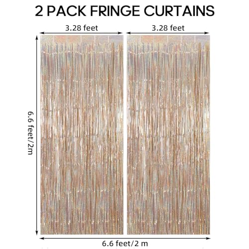 Image of 2 Pack Fringe Curtains Backdrops, Foil Fringe Curtains, Door Streamers for Birthday Wedding Bridal Shower Holiday Graduation Party Decorations, Photo Booth Backdrops, Glitter Champagne