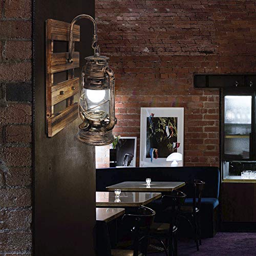 BYX Vintage Wandlamp Industriële Hanglamp Glazen Lampenkap Houten Retro E27 Lantaarn Lamp Binnen Kerosine Wandlamp… - Afbeelding 6