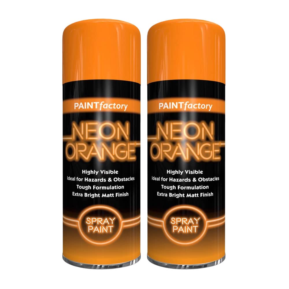 Classic Signature - 2 x Neon Orange 200ML, Spray Paint Aerosol Fluorescent Bright Graffiti (Banksey) Matt Finish