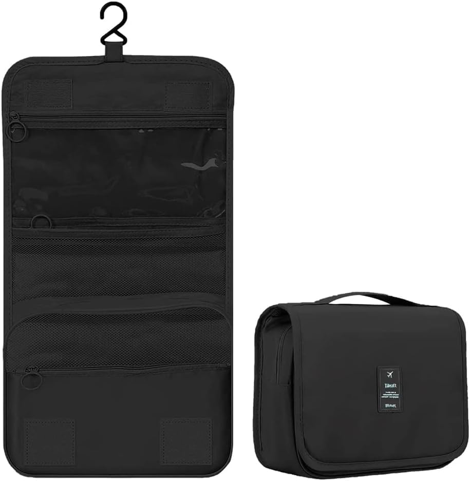 Toiletry Travel Bag Woman Travel Makeup Bag Cosmetic Makeup Pouch Hanging Toiletry Bag Water Resistant for Toiletries Accessory Bathroom Shower Toiletry Bag Cosmetic Organizer Bag (Black)-image-36