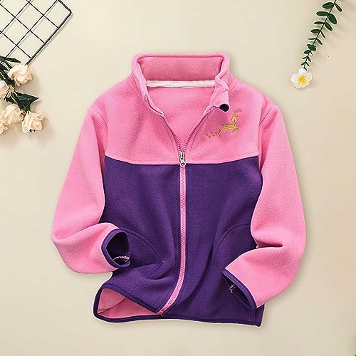 Girls 𝗣olar Fleece Jacket Windproof Stand Collar Long Sleeve Coat Warm 𝗖olor Block Outerwear with Pocket2