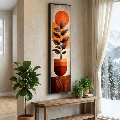 Decora paredes estrechas con este cuadro abstracto de plantas en maceta en tonos tierra