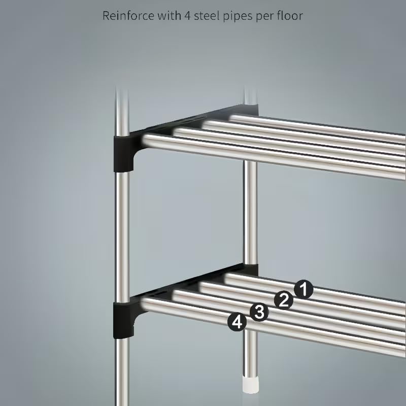 Image of 5-Tier Shoe Storage Rack | Space-Saving Free-Standing Shoe Organizer | Durable Metal Frame with Open Shelves | Ideal for Entryway, Closet, Bedroom fvewv (HANDRAIL-Black)