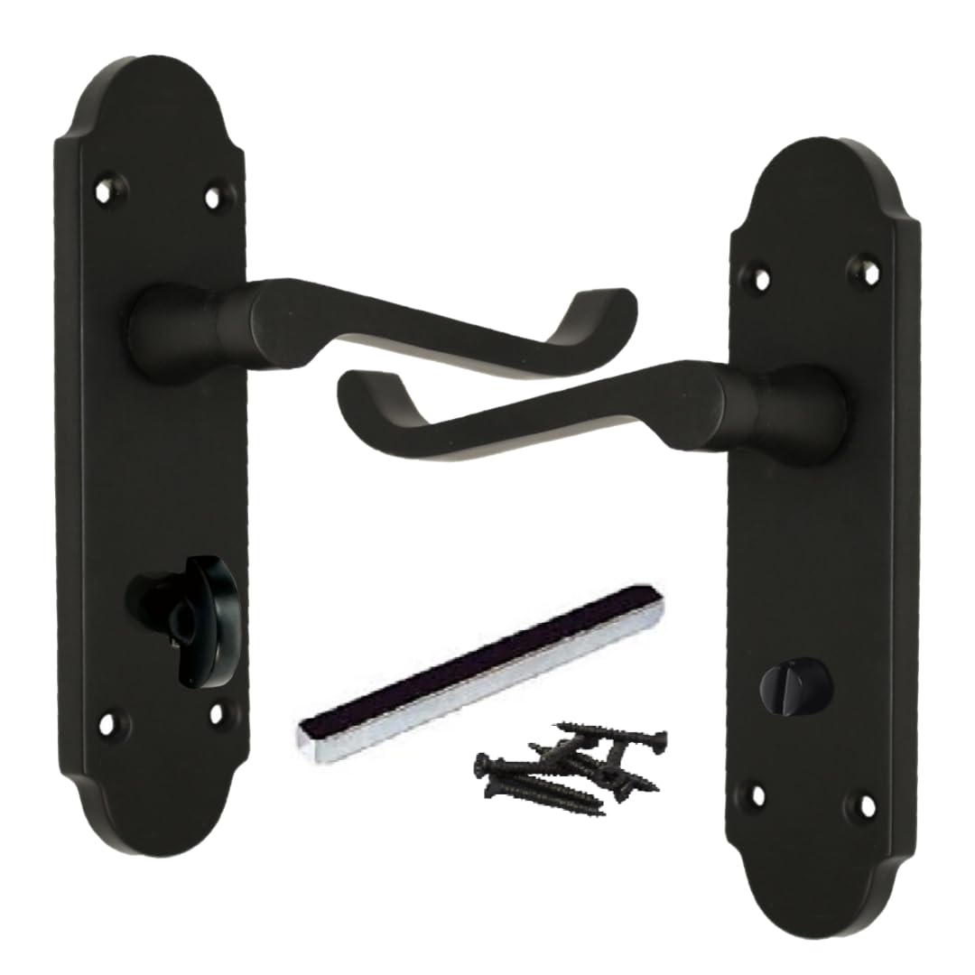 Betley Butterfly Epsom Door Handles Internal Bathroom Lock Scroll Lever - Matt Black for Home and Office Wooden Doors 170mm x 42mm