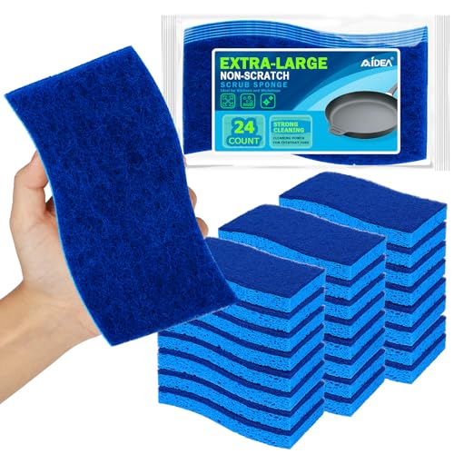 Image of AIDEA XL Scrub Sponges Non-Scratch 24Count, Extra Large Sponges Kitchen, Sponge for Dishes, Cleans Fast Without Scratching Safe for Non-Stick Cookware, Cleaning Power for Kitchen, House