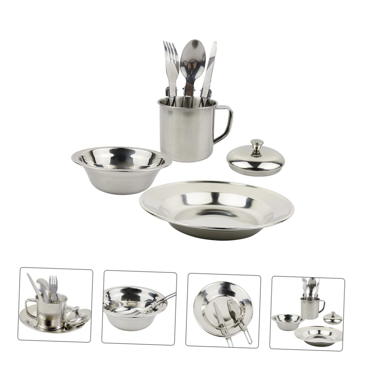 SUPVOX Camping Cookware Set 1 Person Portable Outdoor Cooking Equipment Pot Pan Plate Utensils Camping Cooking Pot