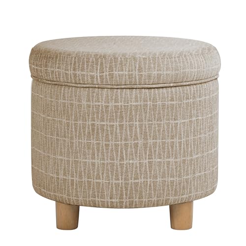 Image of HomePop 19 inch Round Storage Ottoman - Tan Geometric Pattern