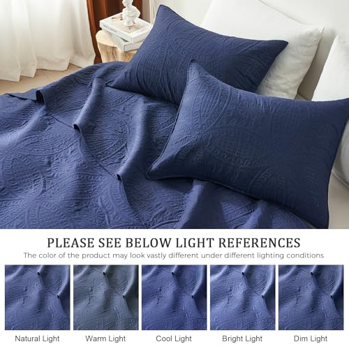 akkialla Twin Quilt Bedding Set,Navy Blue Ultrasonic Quilt Set,Lightweight Soft Bedspread Coverlet,Modern Style Coin Pattern Bed Cover for All Seasons,2 Piece(1 Quilt,1 Pillow Sham)