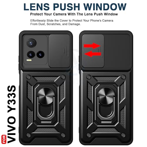 Image of AESTMO Tough Armor Bumper Back Case Cover | Ring Holder & Sliding Camera Shield Cover | 360 Degree Protection Back Case Cover (Slider Armor Black, Vivo Y33S / Y21 2021)