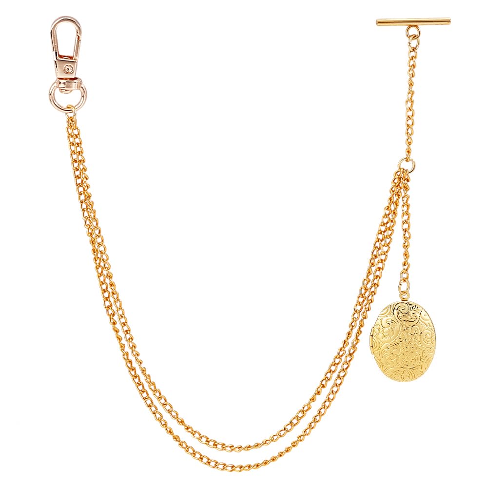 PH PandaHall 9.4 Inch Golden Watch Chain Suit Wallet Chain Pocket Watch Vintage Style Fob T Bar Men's Pocket Link for Husband Father's Day, Pendant: 1.4 Inch