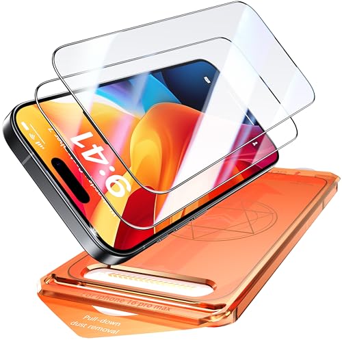 Image of 2 Pack for iPhone 16 Pro Max Screen Protector, [9H Hardness] Tempered-Glass Screen Protector with Auto-Alignment Kit, HD Clear, Scratch Resistant