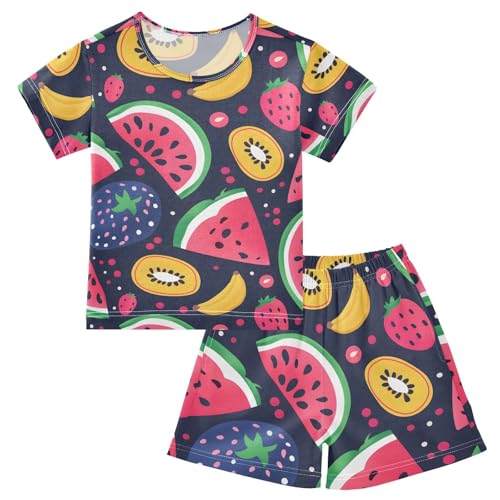 ALAZA Watermelon Dragon Fruit Pajamas Short Sleeve 2 Piece Sleepwear Top and Bottom Pajama Set Unisex