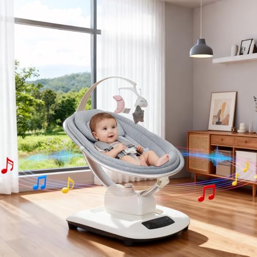 Zstar Balancín eléctrico premium para bebé con mando a distancia inteligente, tecnología de oscilación 5D, biblioteca de música y modo de inclinación adaptable para bebés de 0 a 6 meses (máx. 18 kg
