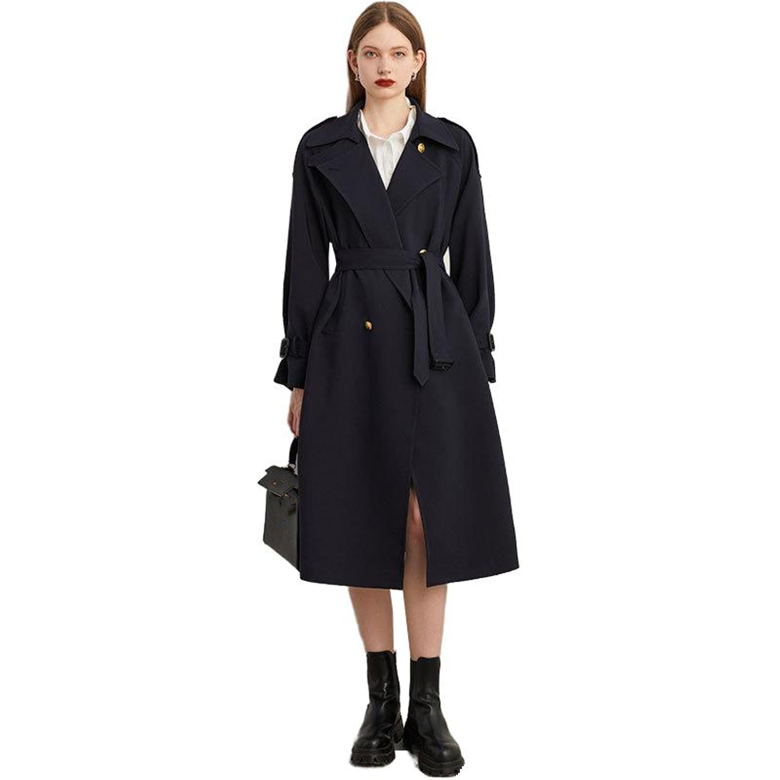 Korean Style Retro Button-Down Casual Long Trench Coat for Women Autumn Overcoat