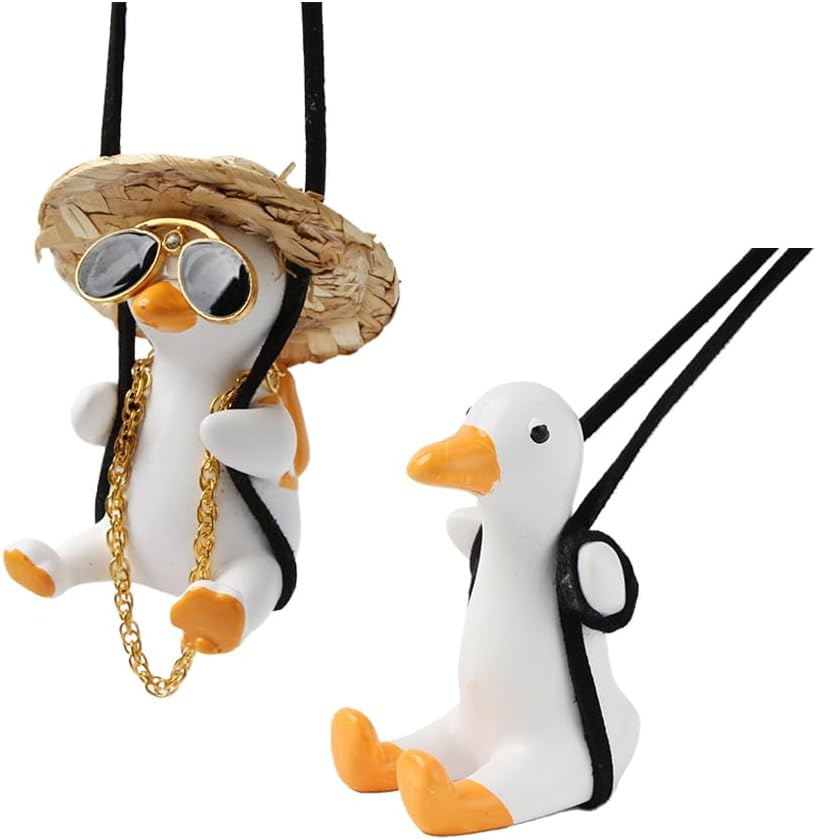 2Pcs Cute Swinging Duck Car Mirror Hanging Accessories Funny Swinging Duck for Cool Rear View Mirror Accessories Car Ornament for Gifts