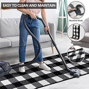 FONEYI Buffalo Plaid Rug 20 x 59 Inches Non Slip Black and White Check Rugs Indoor or Outdoor Rugs for Layered Door Mats Washable Fall Front Door Mat for Front Porch Kitchen Farmhouse Entryway